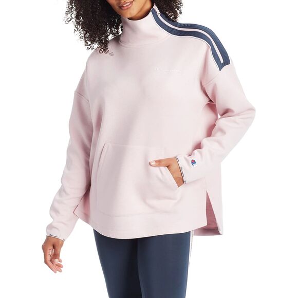 Champion Women's Small Sport Zip Mock Neck Pullover Pink Oversized Sweatshirt - Picture 1 of 11